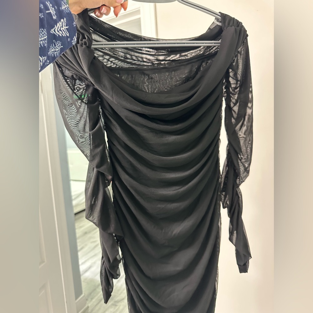 Off Shoulder Ruched Mesh Bodycon Dress - Picture 2 of 7
